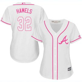 Atlanta Braves #32 Cole Hamels White/Pink Fashion Womens Stitched MLB Jersey