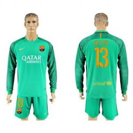 Barcelona #13 Cillesse Green Goalkeeper Long Sleeves Soccer Club Jersey