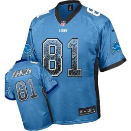 Nike Detroit Lions #81 Calvin Johnson Blue Team Color Mens Stitched NFL Elite Drift Fashion Jersey
