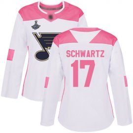Adidas St. Louis Blues #17 Jaden Schwartz White/Pink Authentic Fashion Stanley Cup Champions Womens Stitched NHL Jersey