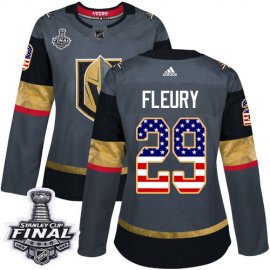 Adidas Vegas Golden Knights #29 Marc-Andre Fleury Grey Home Authentic USA Flag 2018 Stanley Cup Final Womens Stitched NHL Jersey