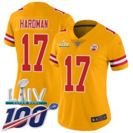 Nike Kansas City Chiefs #17 Mecole Hardman Gold Super Bowl LIV 2020 Womens Stitched NFL Limited Inverted Legend 100th Season Jersey