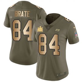 Nike Tampa Bay Buccaneers #84 Cameron Brate Olive/Gold Womens Super Bowl LV Champions Patch Stitched NFL Limited 2017 Salute To Service Jersey