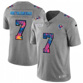 Pittsburgh Steelers #7 Ben Roethlisberger Mens Nike Multi-Color 2020 NFL Crucial Catch NFL Jersey Greyheather