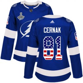 Adidas Tampa Bay Lightning #81 Erik Cernak Blue Home Authentic USA Flag Womens 2020 Stanley Cup Champions Stitched NHL Jersey