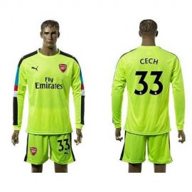 Arsenal #33 Cech Shiny Green Goalkeeper Long Sleeves Soccer Club Jersey