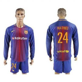 Barcelona #24 Mathieu Home Long Sleeves Soccer Club Jersey
