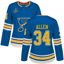 Adidas St. Louis Blues #34 Jake Allen Blue Alternate Authentic Stanley Cup Champions Womens Stitched NHL Jersey