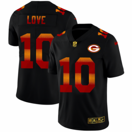 Green Bay Packers #10 Jordan Love Mens Black Nike Red Orange Stripe Vapor Limited NFL Jersey