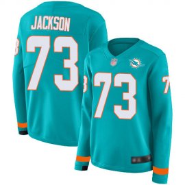 Nike Miami Dolphins #73 Austin Jackson Aqua Green Team Color Womens Stitched NFL Limited Therma Long Sleeve Jersey