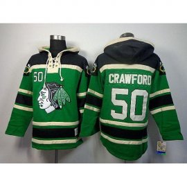 Chicago Blackhawks #50 Corey Crawford Green St. Patricks Day McNary Lace Hoodie Stitched NHL Jersey