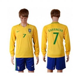 Brazil #7 Garrincha Home Long Sleeves Soccer Country Jersey