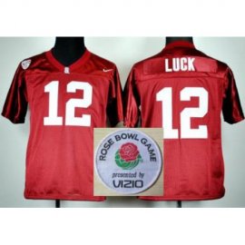 Kids Stanford Cardinals 12 Andrew Luck Red College Football NCAA Jersey 2014 Rose Bowl Game Patch