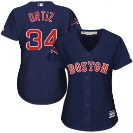 Boston Red Sox #34 David Ortiz Navy Blue Alternate 2018 World Series Champions Womens Stitched MLB Jersey