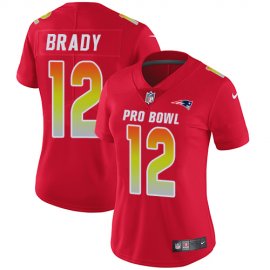 Nike New England Patriots #12 Tom Brady Red Womens Stitched NFL Limited AFC 2018 Pro Bowl Jersey