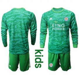 Leicester City Blank Green Goalkeeper Long Sleeves Kid Soccer Club Jersey