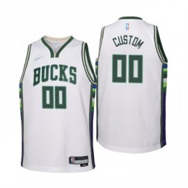 Milwaukee Bucks Custom Youth Nike White 2021/22 Swingman Jersey – City Edition