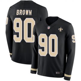 Nike New Orleans Saints #90 Malcom Brown Black Team Color Mens Stitched NFL Limited Therma Long Sleeve Jersey