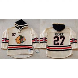 Chicago Blackhawks #27 Jeremy Roenick Cream Heavyweight Pullover Hoodie Stitched NHL Jersey