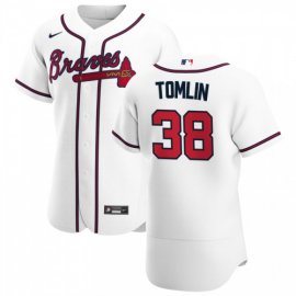Atlanta Braves #38 Josh Tomlin Mens Nike White Home 2020 Authentic Player MLB Jersey