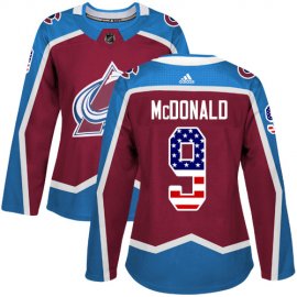 Adidas Colorado Avalanche #9 Lanny McDonald Burgundy Home Authentic USA Flag Womens Stitched NHL Jersey