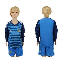 Argentina Blank Blue Long Sleeves Goalkeeper Kid Soccer Country Jersey