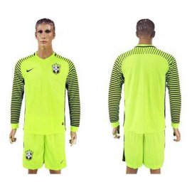 Brazil Blank Shiny Green Long Sleeves Goalkeeper Soccer Country Jersey