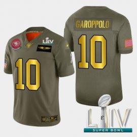 Nike San Francisco 49ers #10 Jimmy Garoppolo Mens Olive Gold Super Bowl LIV 2020 2019 Salute to Service NFL 100 Limited Jersey