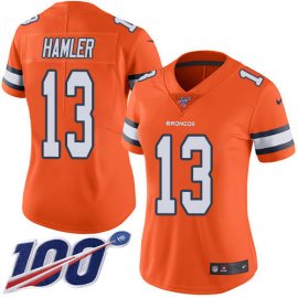 Nike Denver Broncos #13 KJ Hamler Orange Womens Stitched NFL Limited Rush 100th Season Jersey