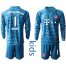 Bayern Munchen #1 Neuer Light Blue Goalkeeper Long Sleeves Kid Soccer Club Jersey