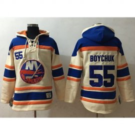 New York Islanders #55 Johnny Boychuk Cream Sawyer Hooded Sweatshirt Stitched NHL Jersey