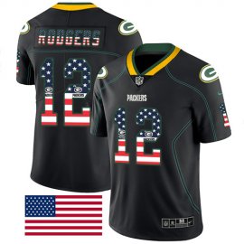 Nike Green Bay Packers #12 Aaron Rodgers Black Mens Stitched NFL Limited Rush USA Flag Jersey