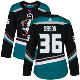 Adidas Anaheim Ducks #36 John Gibson Black/Teal Alternate Authentic Womens Stitched NHL Jersey