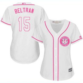 Houston Astros #15 Carlos Beltran White/Pink Fashion Womens Stitched MLB Jersey