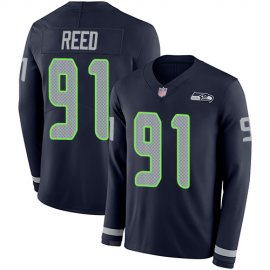 Nike Seattle Seahawks #91 Jarran Reed Steel Blue Team Color Mens Stitched NFL Limited Therma Long Sleeve Jersey
