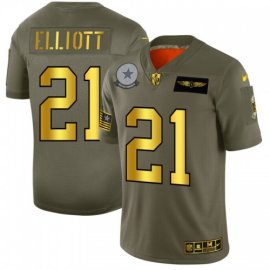 Dallas Cowboys #21 Ezekiel Elliott NFL Mens Nike Olive Gold 2019 Salute to Service Limited Jersey