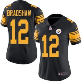 Nike Pittsburgh Steelers #12 Terry Bradshaw Black Womens Stitched NFL Limited Rush Jersey