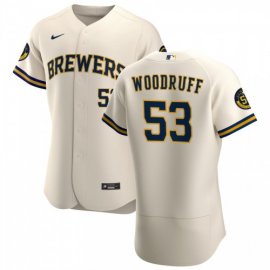 Milwaukee Brewers #53 Brandon Woodruff Mens Nike Cream Home 2020 Authentic Player MLB Jersey