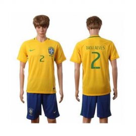 Brazil #2 Dani Alves Home Soccer Country Jersey