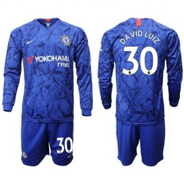 Chelsea #30 David Luiz Home Long Sleeves Soccer Club Jersey