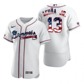 Atlanta Braves #13 Ronald Acuna Jr. Mens Nike White Fluttering USA Flag Limited Edition Authentic MLB Jersey
