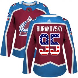 Adidas Colorado Avalanche #95 Andre Burakovsky Burgundy Home Authentic USA Flag Womens Stitched NHL Jersey
