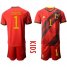 Belgium #1 Courtois Red Home Kid Soccer Country Jersey