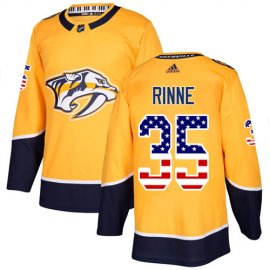 Adidas Nashville Predators #35 Pekka Rinne Yellow Home Authentic USA Flag Stitched NHL Jersey