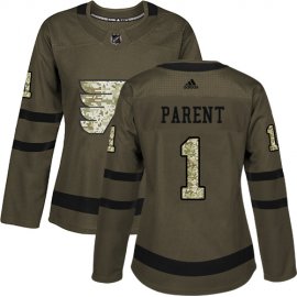 Adidas Philadelphia Flyers #1 Bernie Parent Green Salute to Service Womens Stitched NHL Jersey