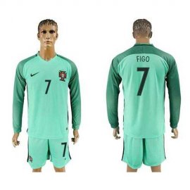 Portugal #7 Figo Away Long Sleeves Soccer Country Jersey