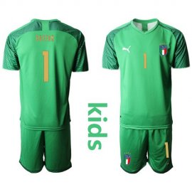 Italy #1 Buffon Green Goalkeeper Kid Soccer Country Jersey