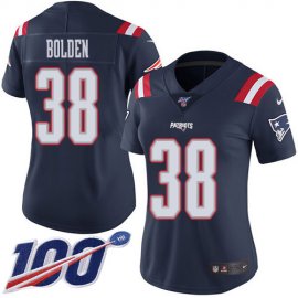 Nike New England Patriots #38 Brandon Bolden Navy Blue Womens Stitched NFL Limited Rush 100th Season Jersey