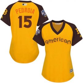 Boston Red Sox #15 Dustin Pedroia Gold 2016 All-Star American League Womens Stitched MLB Jersey