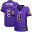 Nike Minnesota Vikings #8 Kirk Cousins Purple Team Color Womens Stitched NFL Elite Drift Fashion Jersey